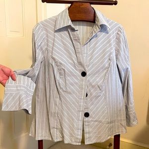 Black and blue pinstripe blouse